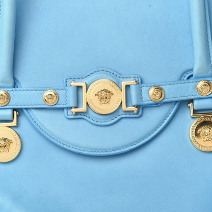 Versace Calfskin Large Signature Satchel Blue 13 of 14