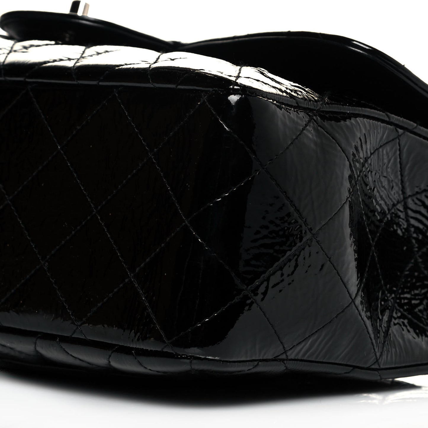 Distressed Patent Quilted Jumbo Single Flap Black