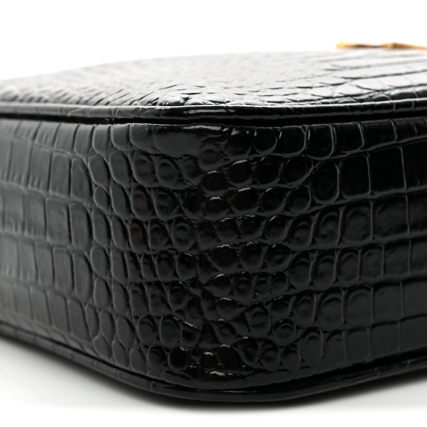 Patent Calfskin Crocodile Embossed Monogram Lou Camera Bag Black