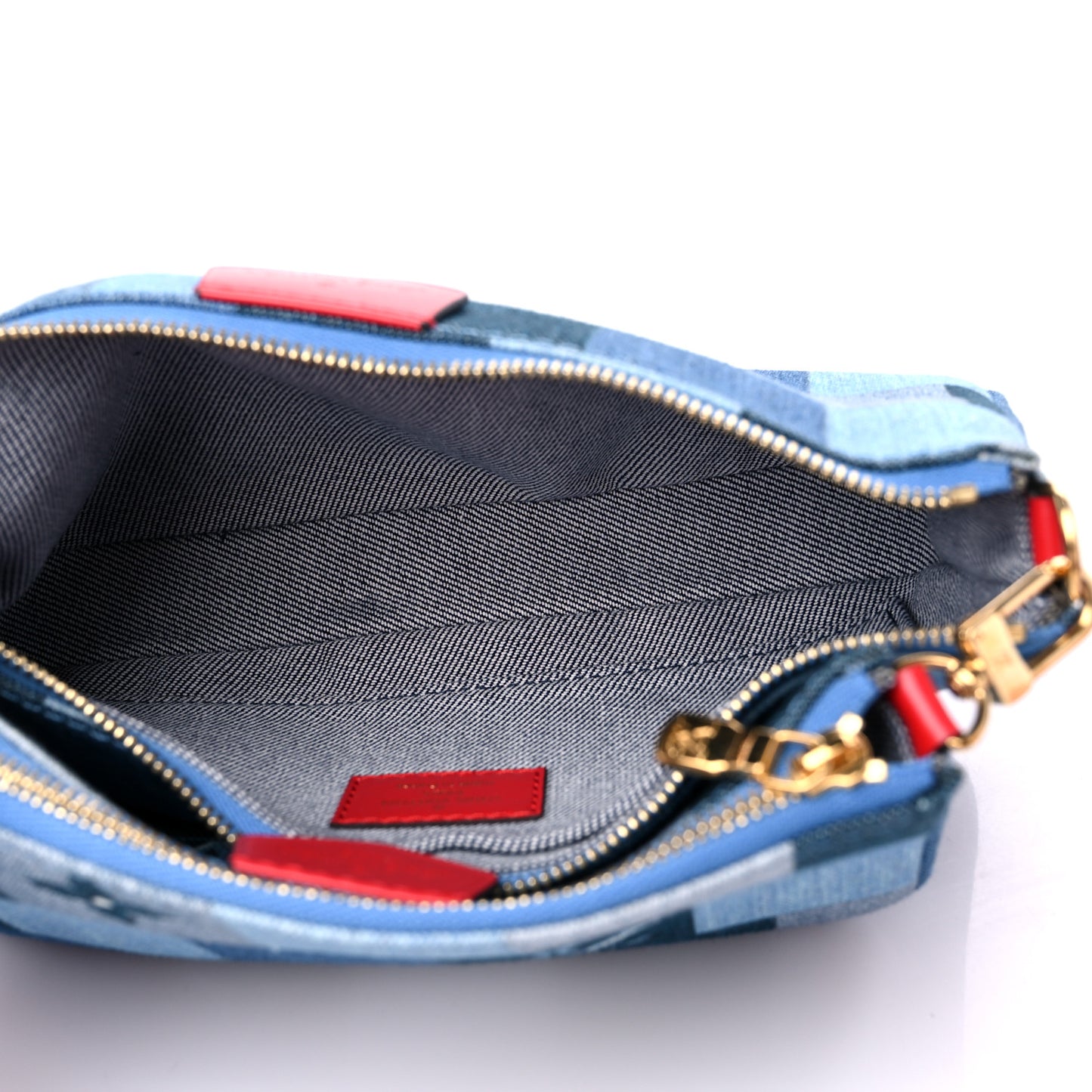 Denim Damier Monogram Patchwork Multi Pochette Accessories Blue Rouge