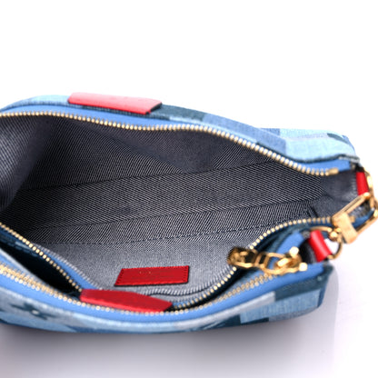 Louis Vuitton Denim Damier Monogram Patchwork Multi Pochette Accessories Blue Rouge 5 of 10