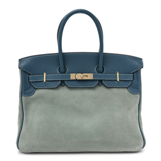 Hermes Veau Doblis Evergrain Grizzly Birkin 35 Bleu de Galice Ciel 1 of 13