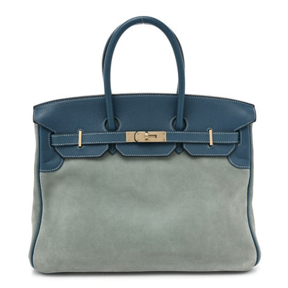 Hermes Veau Doblis Evergrain Grizzly Birkin 35 Bleu de Galice Ciel 1 of 13