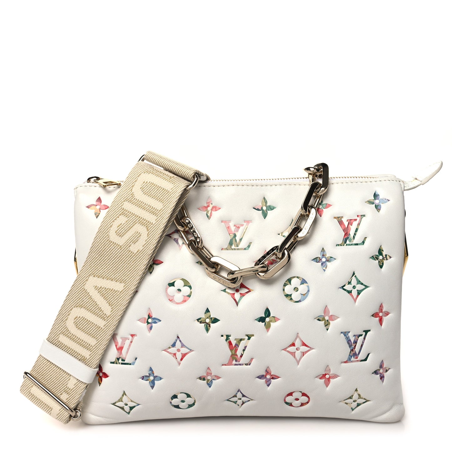 Lambskin Embossed Monogram LV Garden Coussin PM Cream