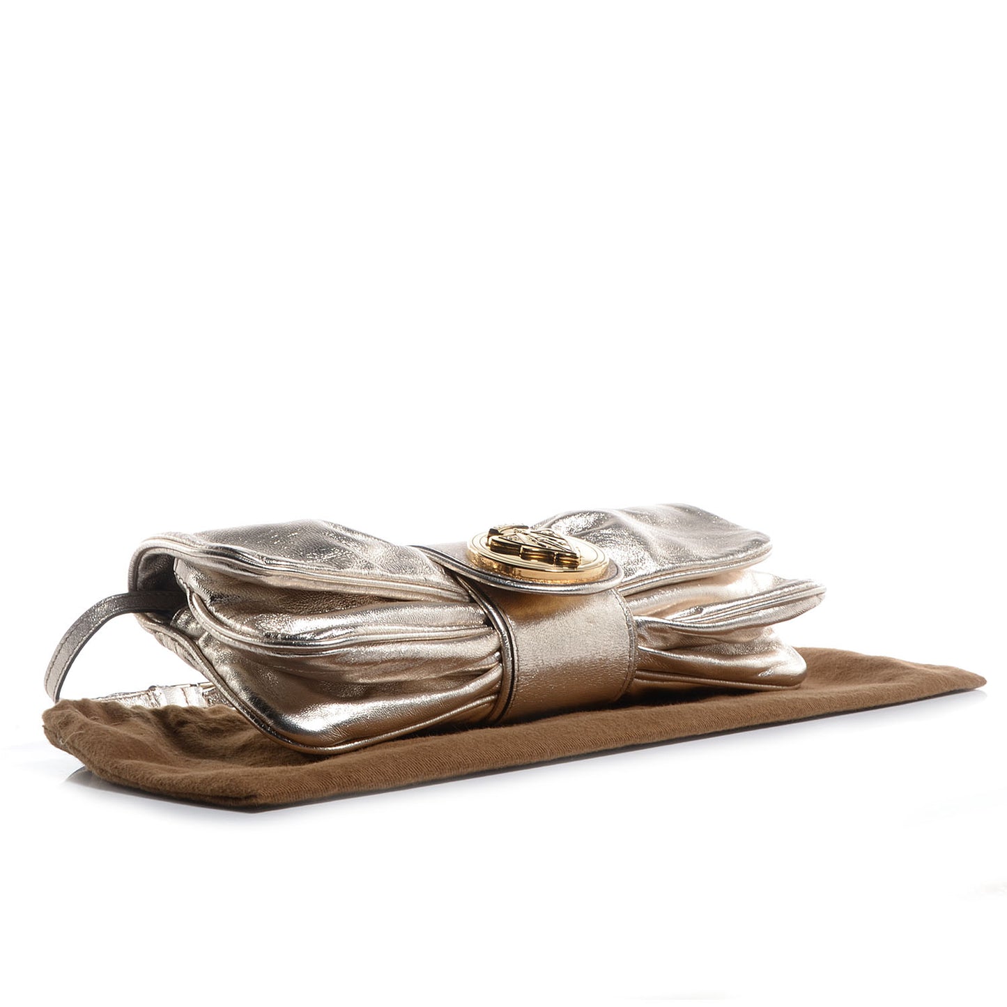 Leather Papillon Crest Evening Bag Metallic Gold