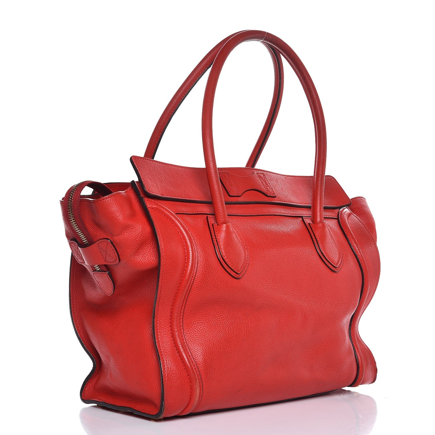 Celine Drummed Calfskin Shoulder Luggage Red 3 of 20
