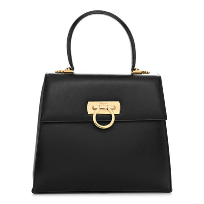 Salvatore Ferragamo Hammered Calfskin Medium Iconic Top Handle Bag Black 1 of 12
