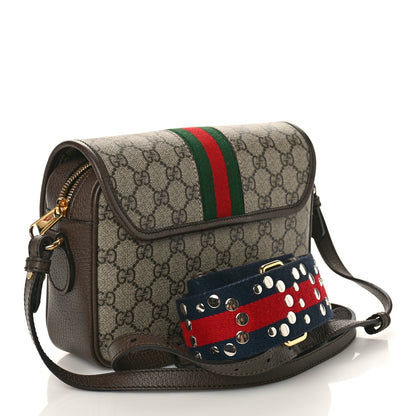 Gucci GG Supreme Monogram Textured Dollar Calfskin Web Studded Mini Ophidia Flap Shoulder Bag Beige Ebony New Acero 3 of 8