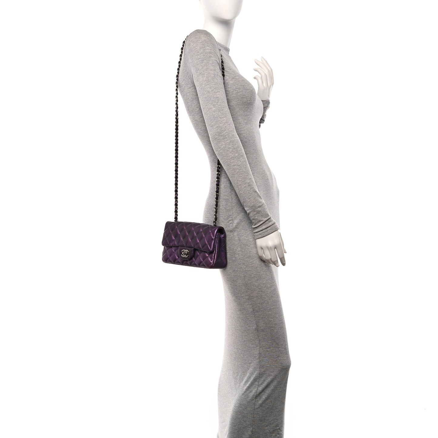 Iridescent Lambskin Quilted Mini Rectangular Flap Dark Purple