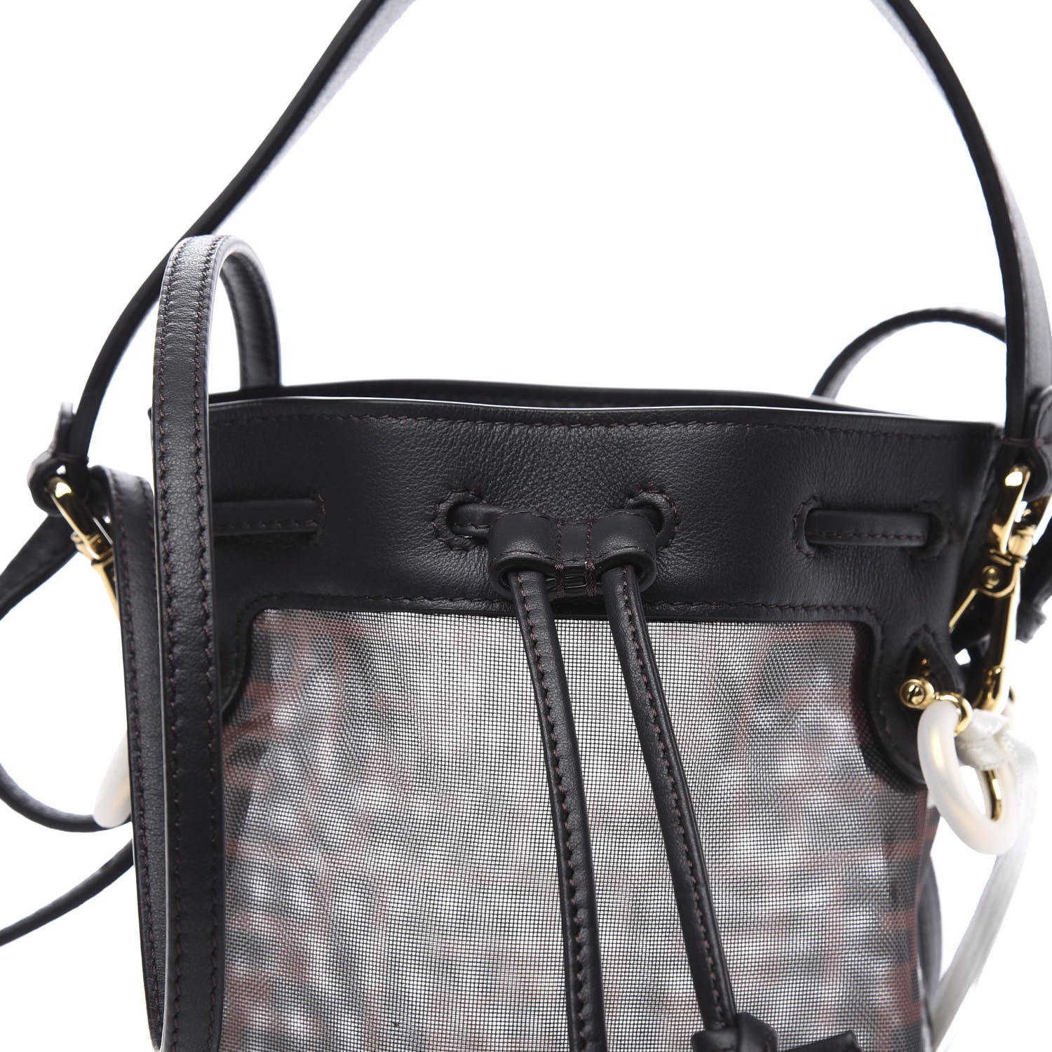 Fendi Mesh Vitello Grace F is FF 1974 Mini Mon Tresor Bucket Bag Marrone Black Ebano 12 of 12