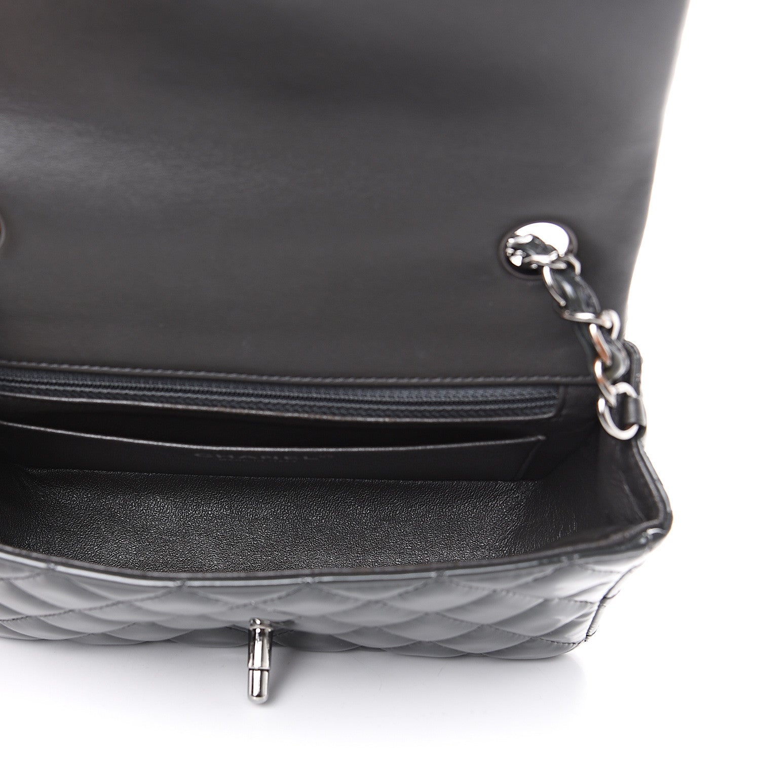 Chanel Patent Calfskin Quilted Mini Rectangular Flap Dark Grey 4 of 12