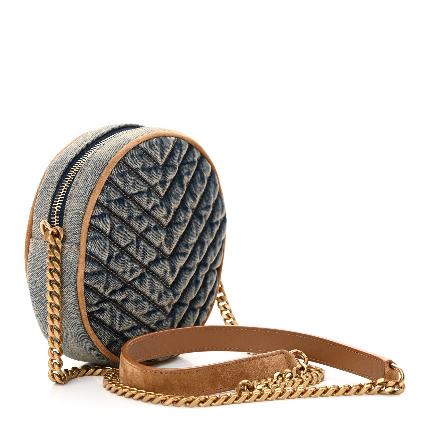 Saint Laurent Denim Quilted Monogram Round Crossbody Bag Rodeo Blue 3 of 10