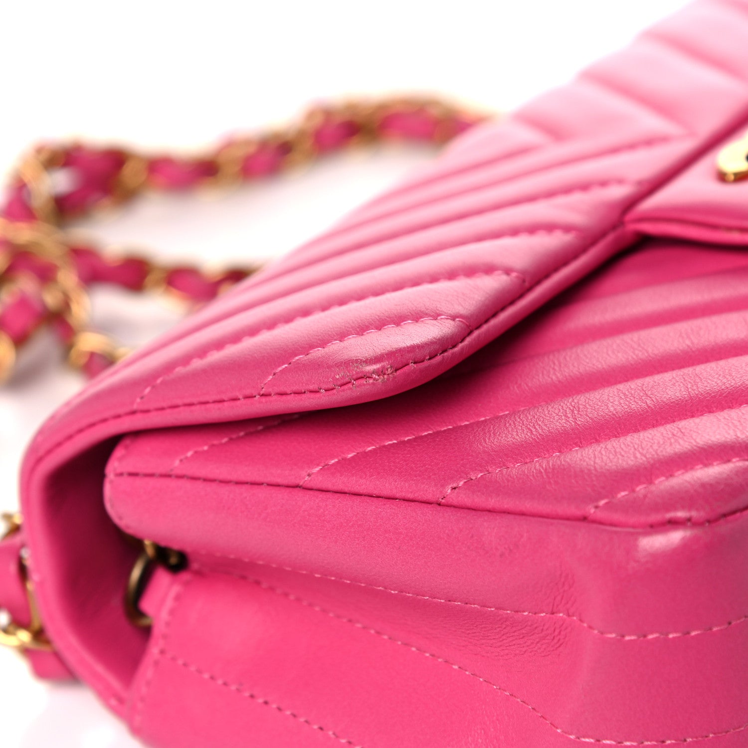 Chanel Lambskin Chevron Quilted Mini Rectangular Flap Dark Pink 17 of 17