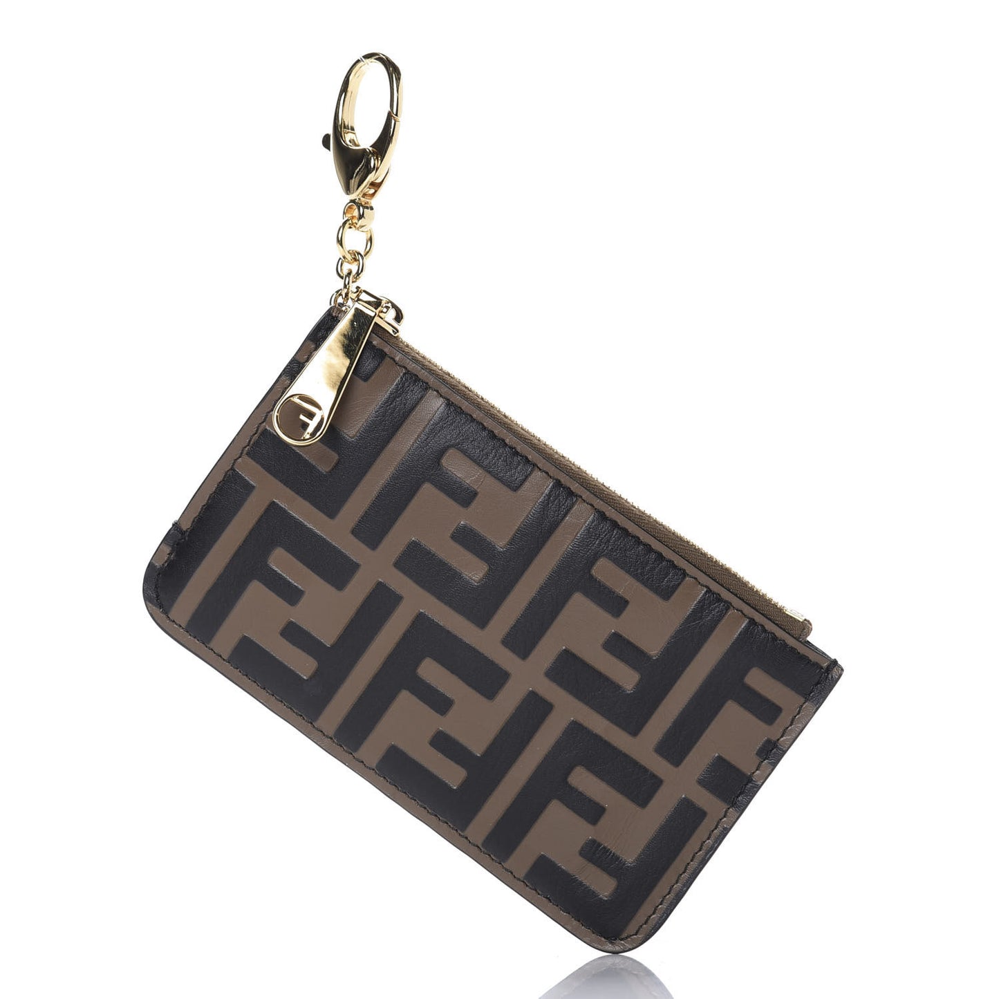 Vitello Soft F is Fendi Bi-Color FF 1974 Embossed Key Case Pouch Maya Black