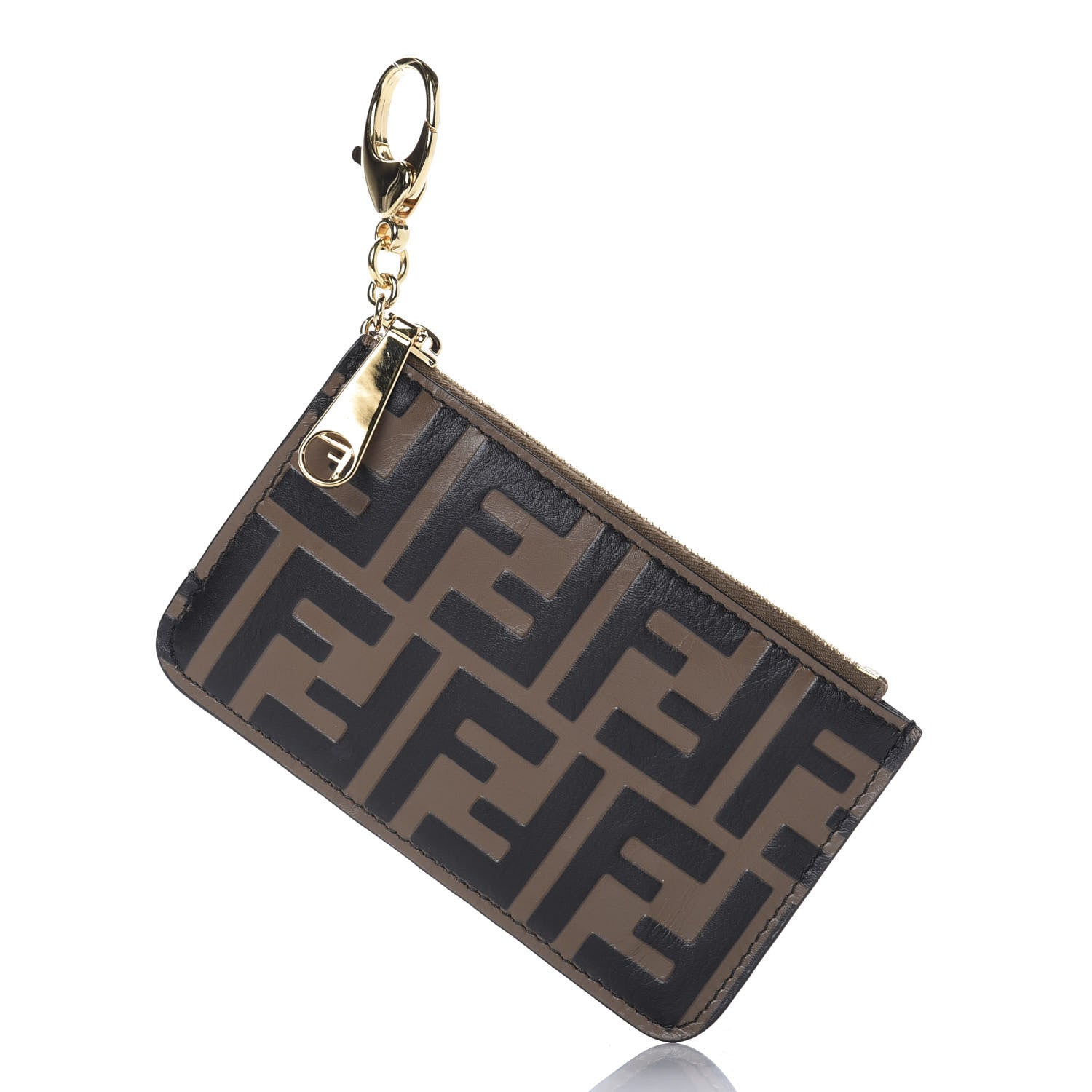 Fendi Vitello Soft F is Fendi Bi-Color FF 1974 Embossed Key Case Pouch Maya Black 2 of 9