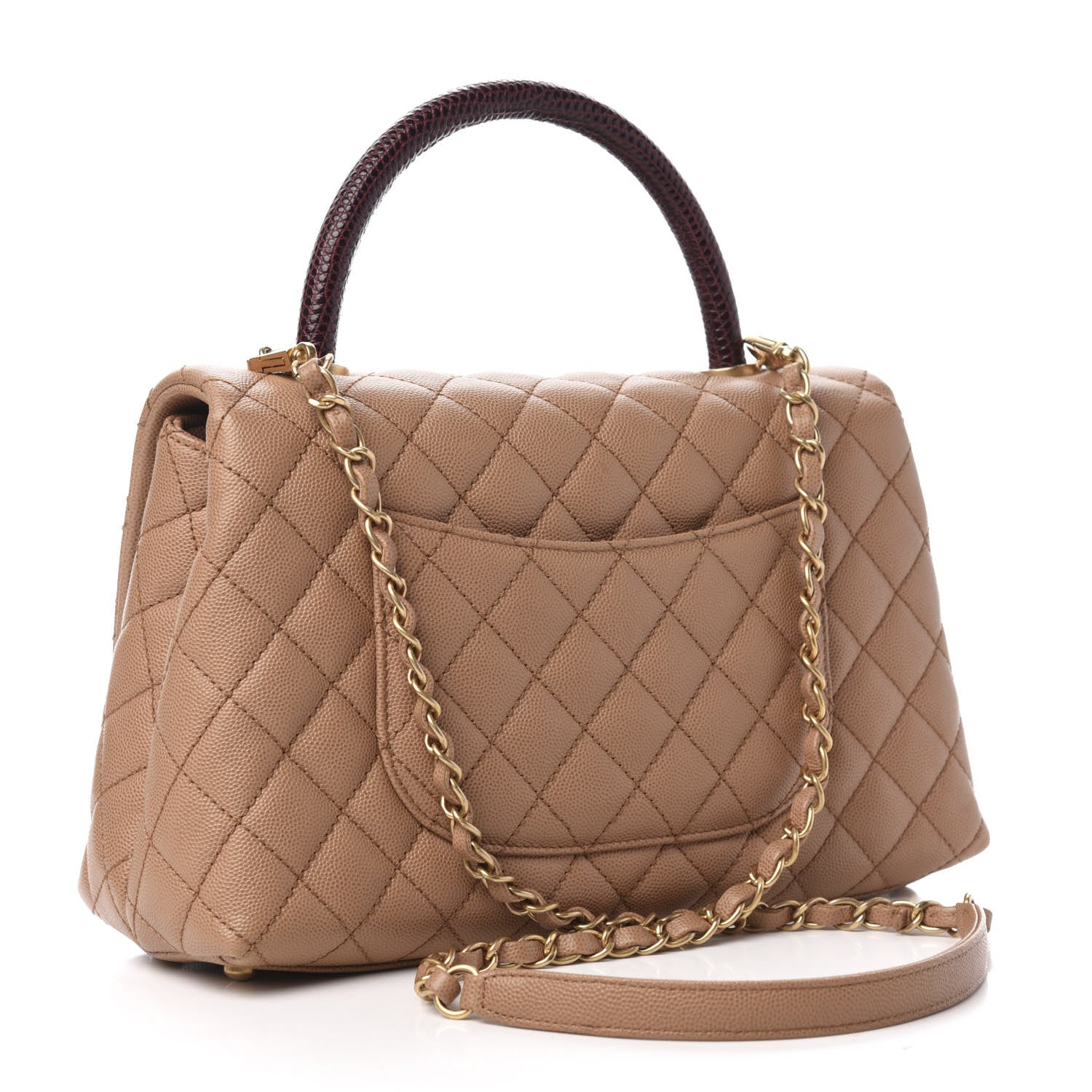 Chanel Caviar Lizard Quilted Small Coco Handle Flap Beige 3 of 13