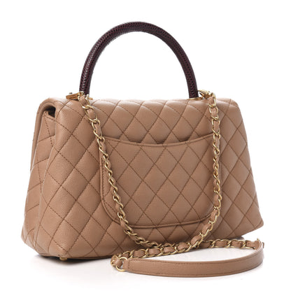 Chanel Caviar Lizard Quilted Small Coco Handle Flap Beige 3 of 13