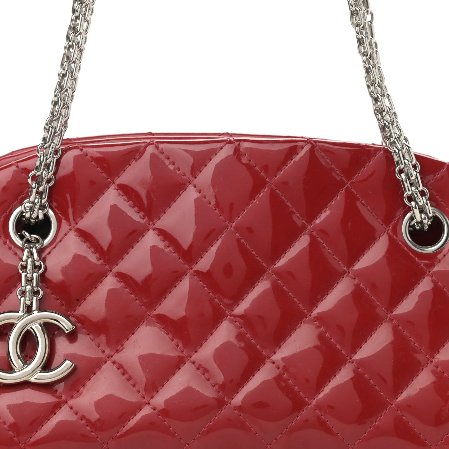 Patent Quilted Small Just Mademoiselle Bowling Bag Red