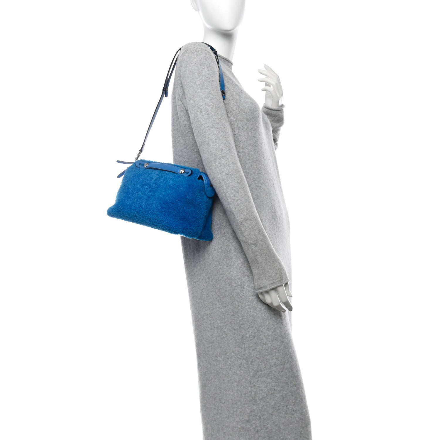 Fendi Shearling Vitello Dolce Medium By The Way Boston Bag Blue 2 of 10