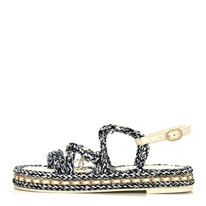 Chanel Lambskin Cord Chain CC Sandals 38 Navy White 1 of 8