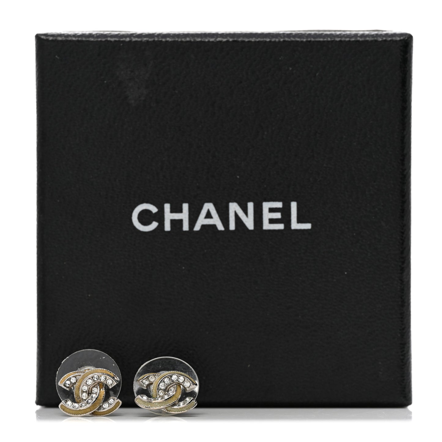 Metal Crystal Glitter Enamel CC Earrings Silver