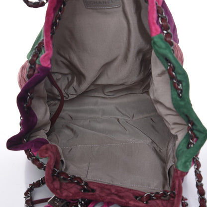Chanel Suede Quilted Patchwork Drawstring Bag Green Pink Purple Burgundy 7 of 16