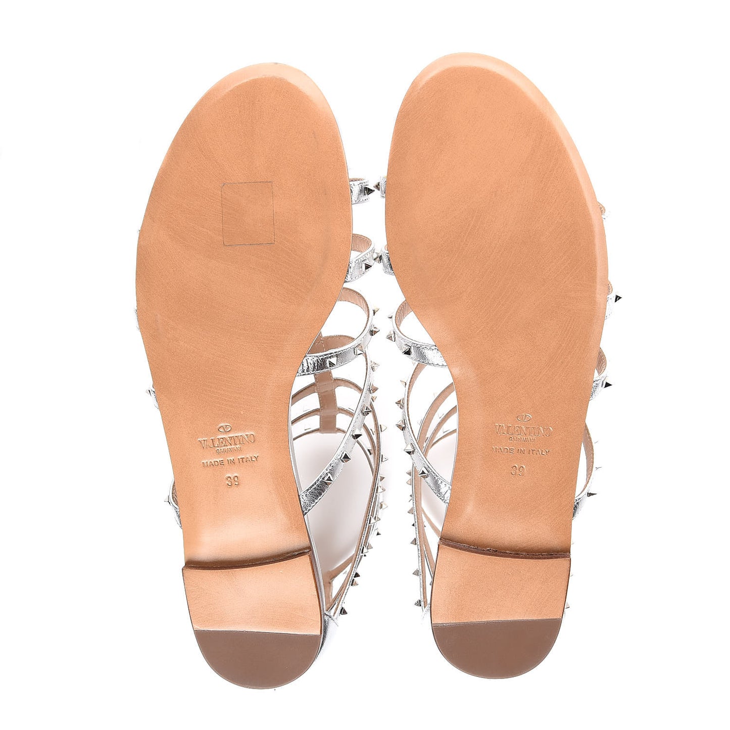 Metallic Nappa Lovestud Caged Flat Sandals 39 Silver