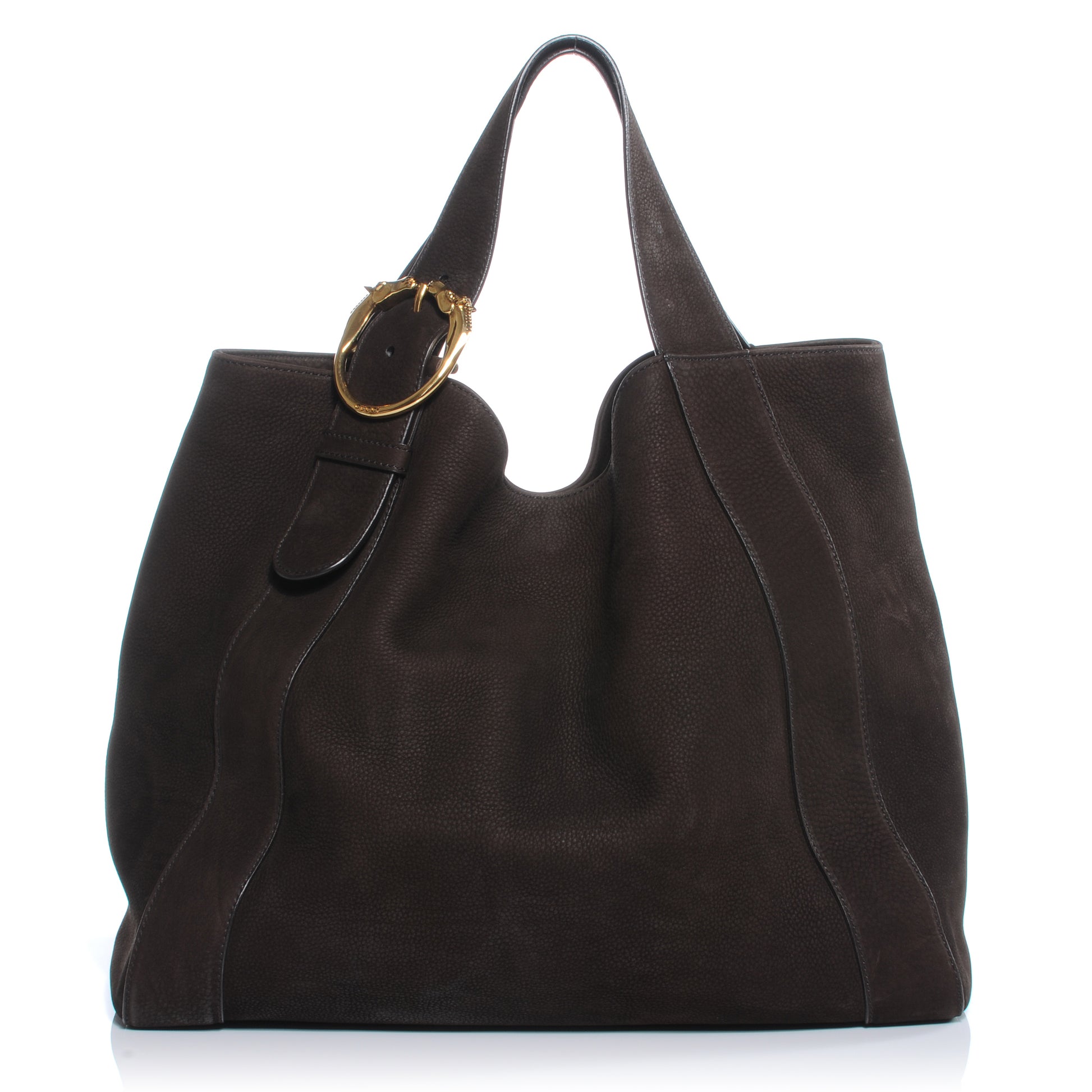 Gucci Nubuck Leather Large Ribot Horse Heads Tote Brown 1 of 8