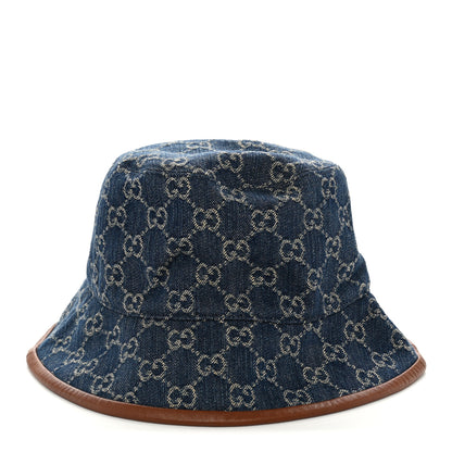 Gucci Washed Jacquard Denim Nappa GG Monogram Oscar Bucket Hat M Denim Cuir 5 of 8
