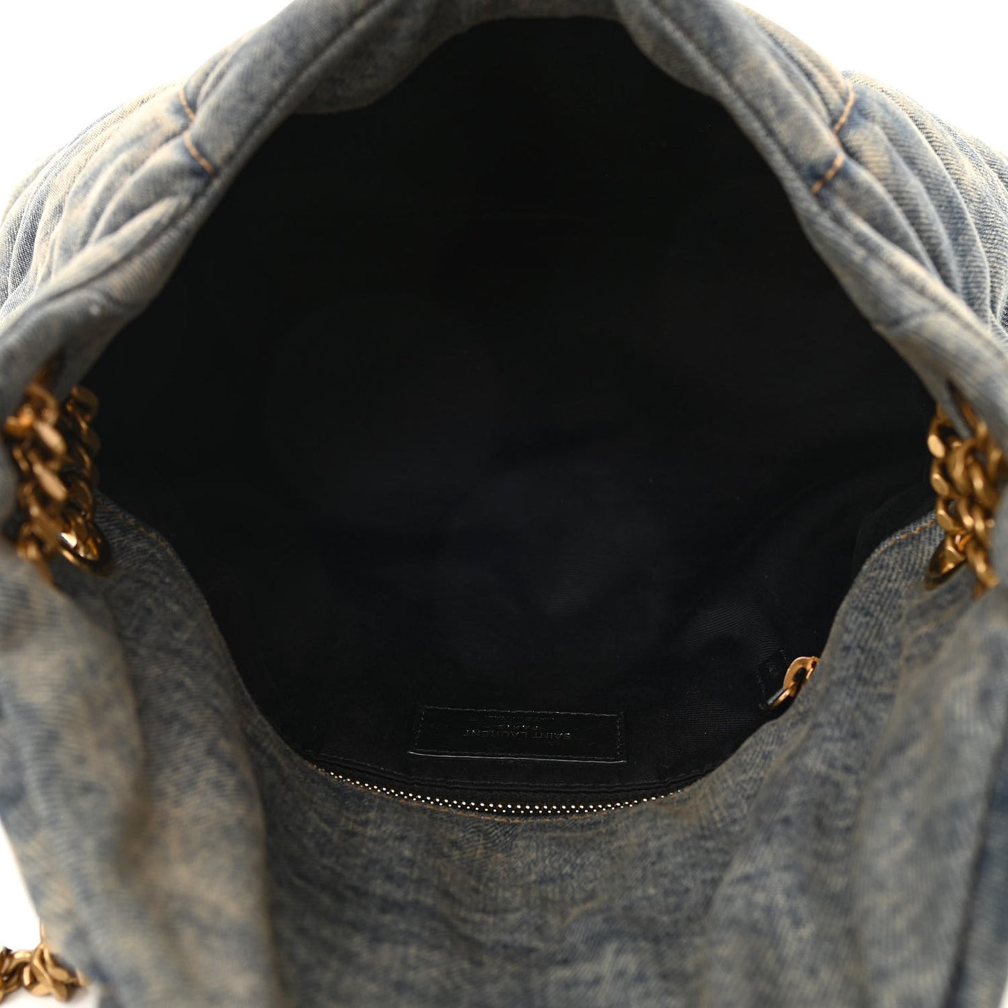Denim Quilted Small Loulou Puffer Monogram Chain Satchel Blue Cinnamon