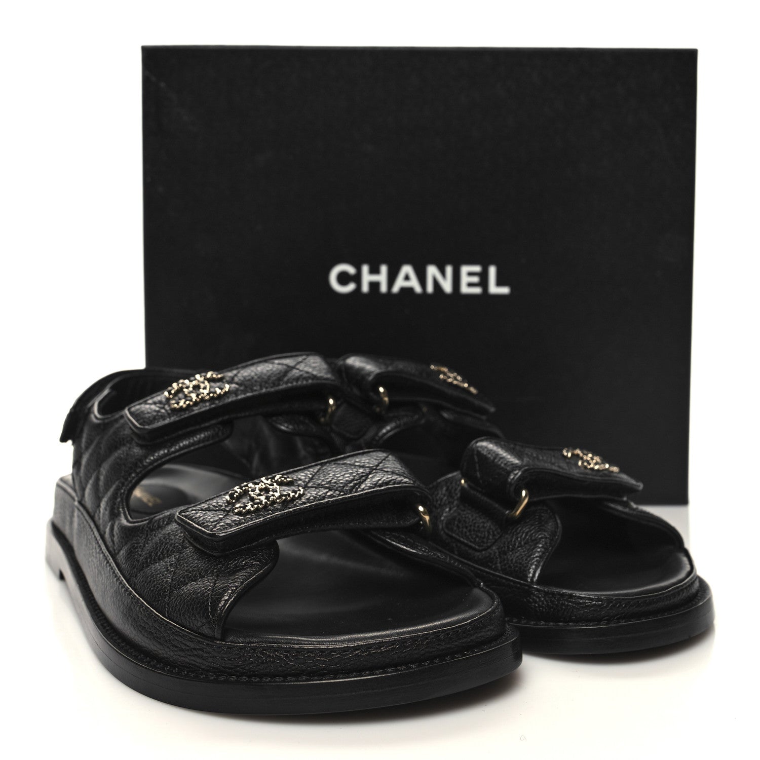 Chanel Grained Calfskin Velcro Dad Sandals 40 Black 9 of 9