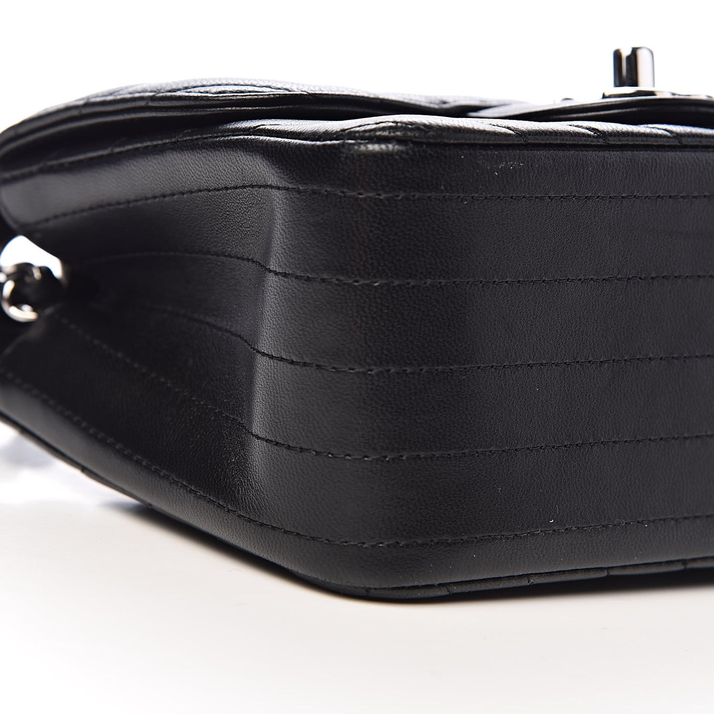 Lambskin Chevron Quilted Mini Square Flap Black