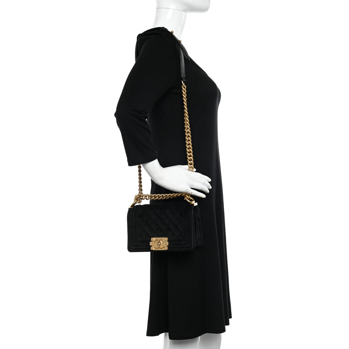 Velvet Quilted Small Boy Flap Black