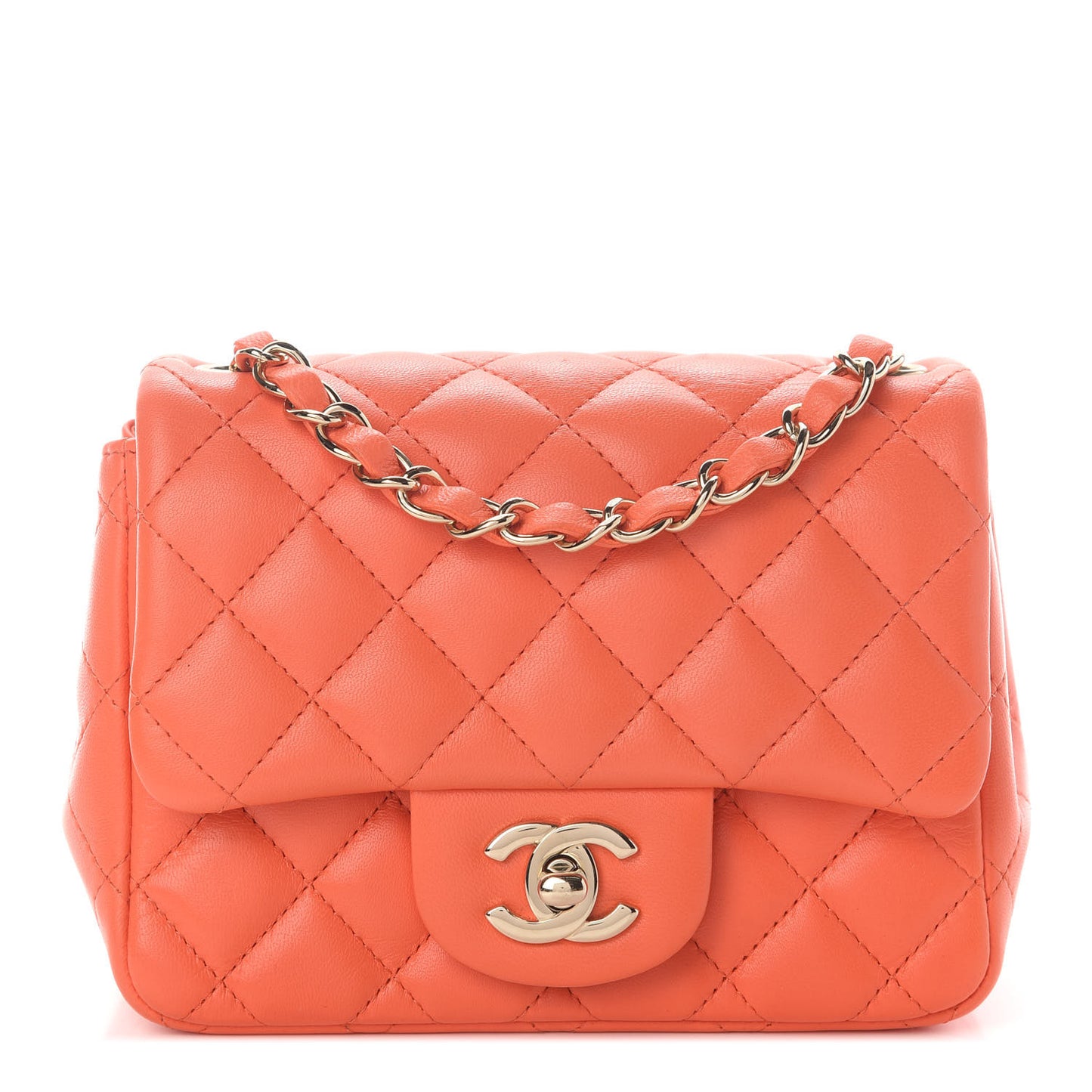 Lambskin Quilted Mini Square Flap Light Orange