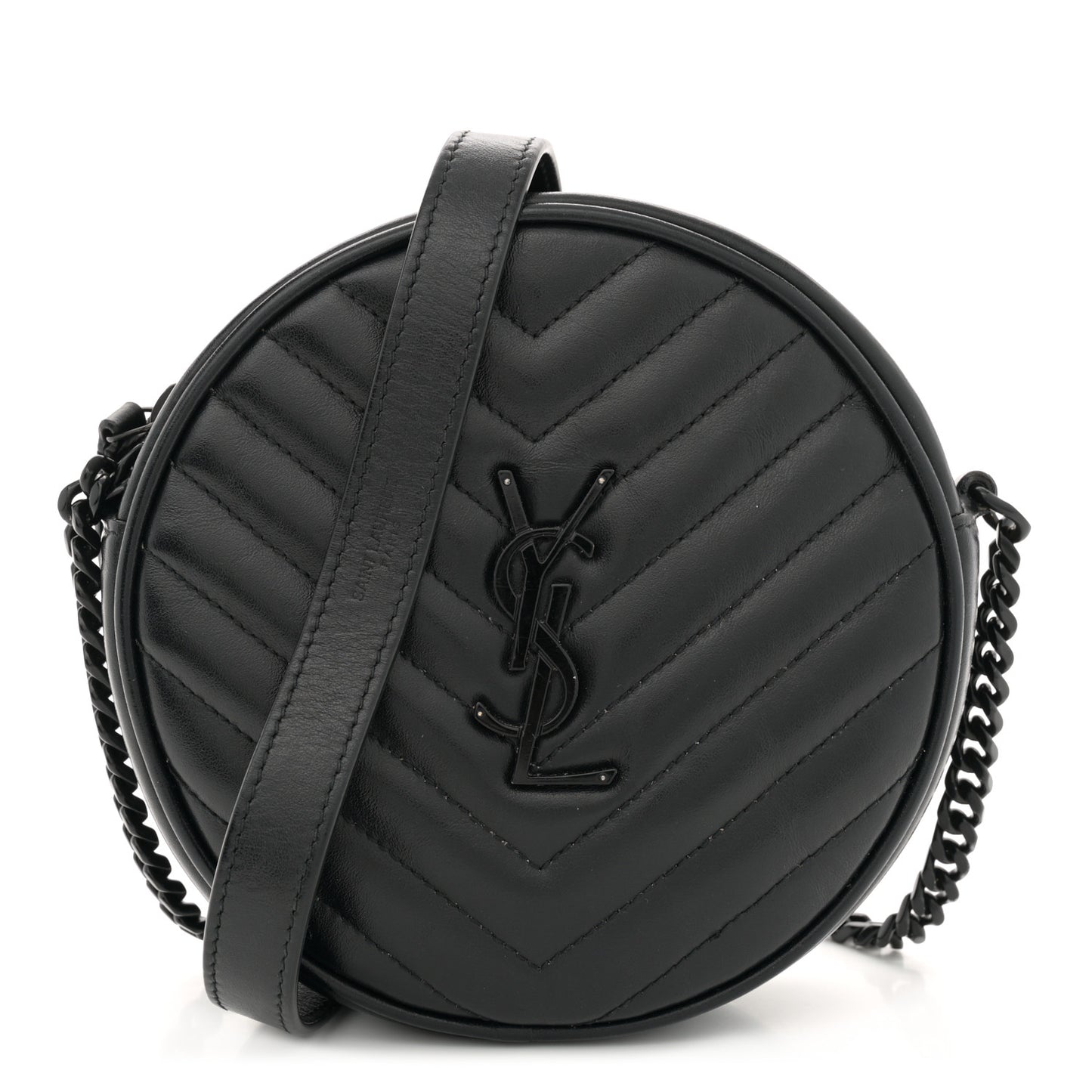 Calfskin Matelasse Chevron Round Vinyle Camera Bag Black