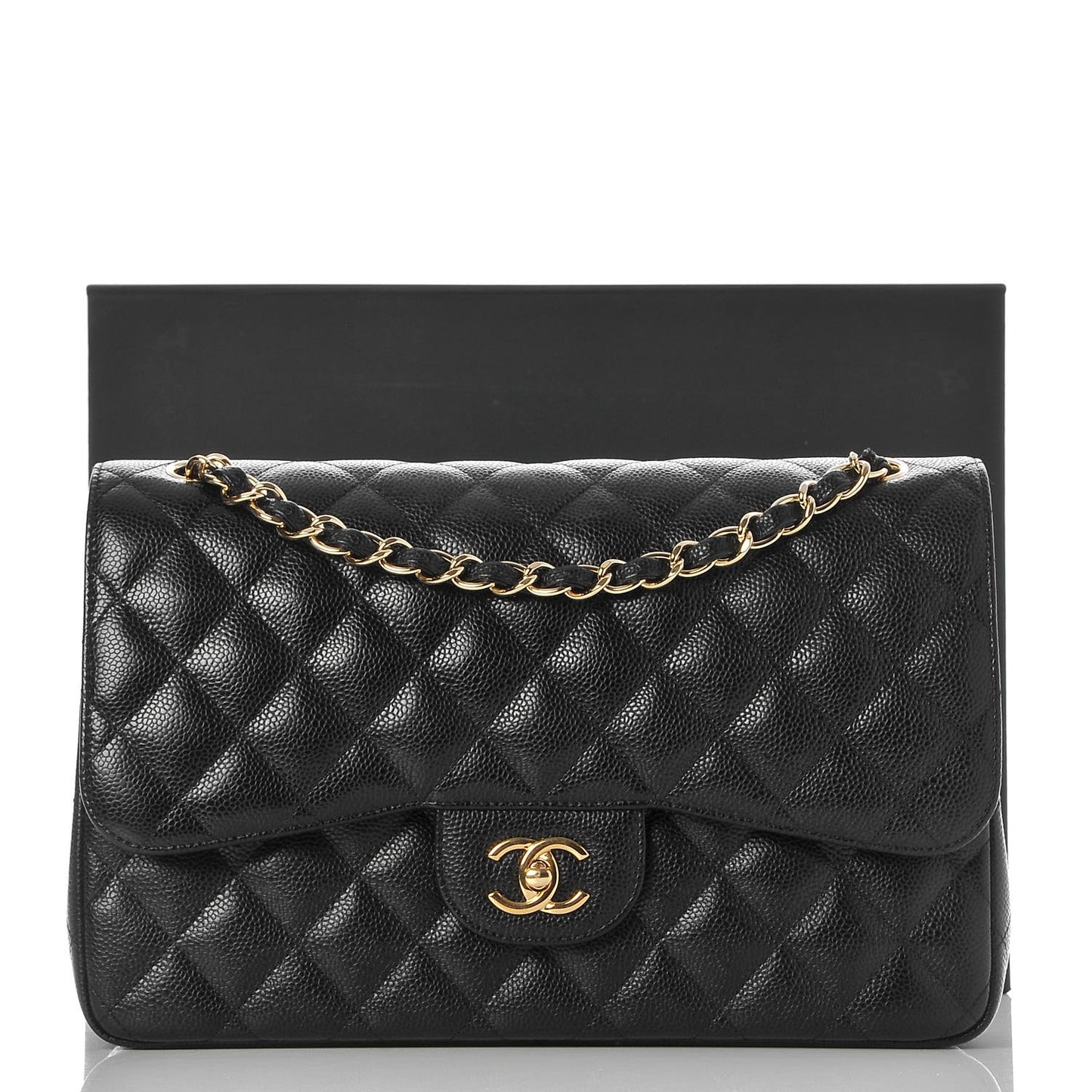Caviar Quilted Jumbo Double Flap Black