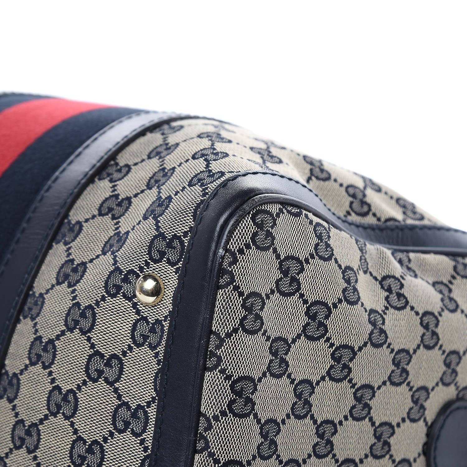 Gucci Monogram Selleria Calfskin Vintage Web Medium Boston Beige Blue 12 of 19