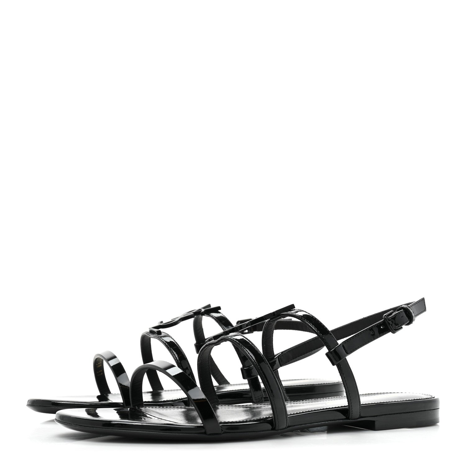 Saint Laurent Patent Calfskin Cassandra Monogram Sandals 37 Black 3 of 10