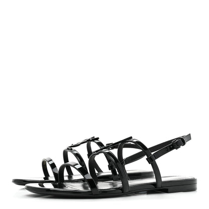 Saint Laurent Patent Calfskin Cassandra Monogram Sandals 37 Black 3 of 10