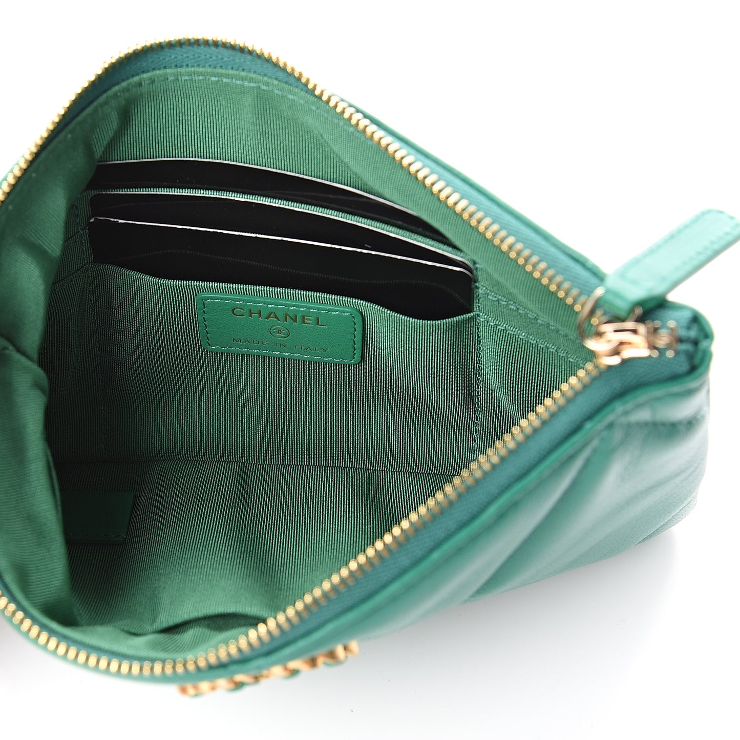 Goatskin Quilted 19 Cosmetic Case Green