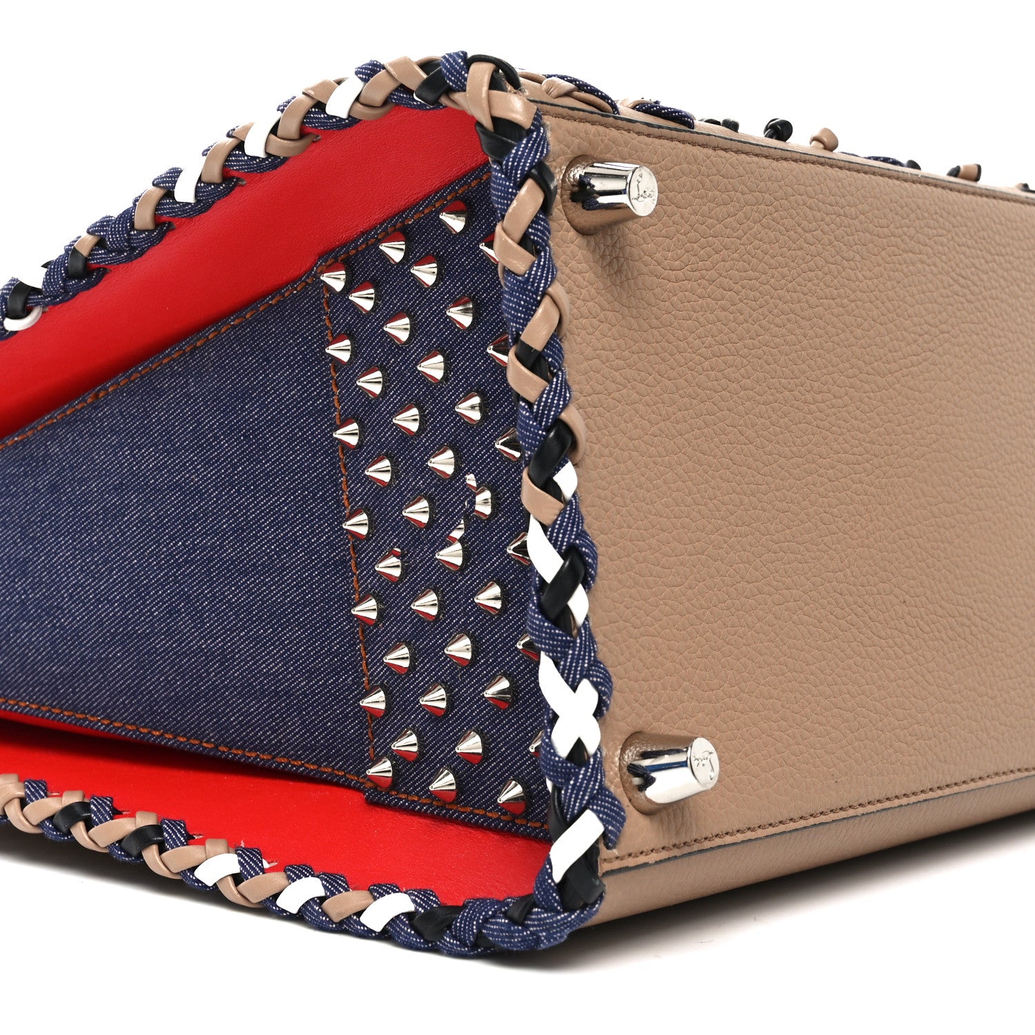 Christian Louboutin Calfskin Mexinodo Beaded Studded Triple Gusset Large Paloma Beige Blue 7 of 8