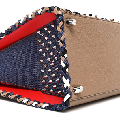 Christian Louboutin Calfskin Mexinodo Beaded Studded Triple Gusset Large Paloma Beige Blue 7 of 8