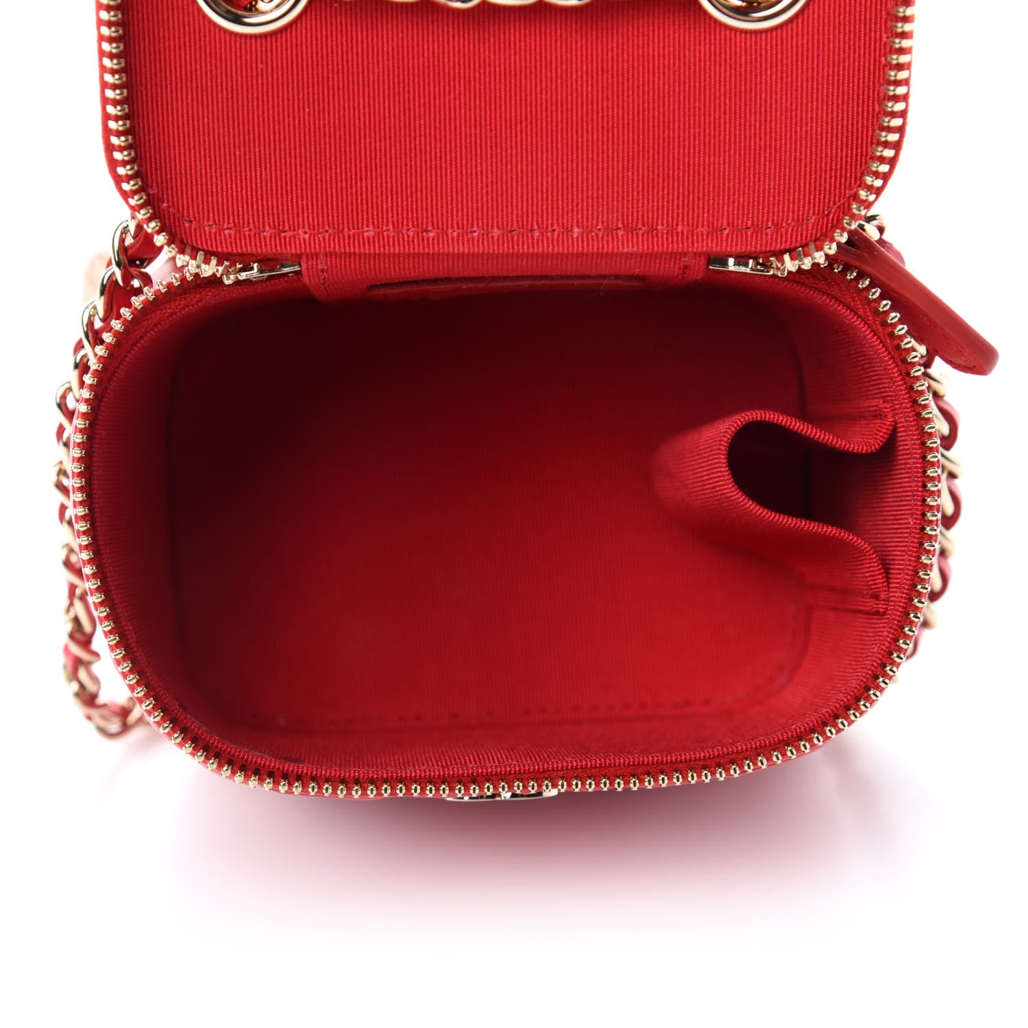 Chanel Lambskin Camellia Embossed Mini Vanity Case With Chain Red 5 of 11