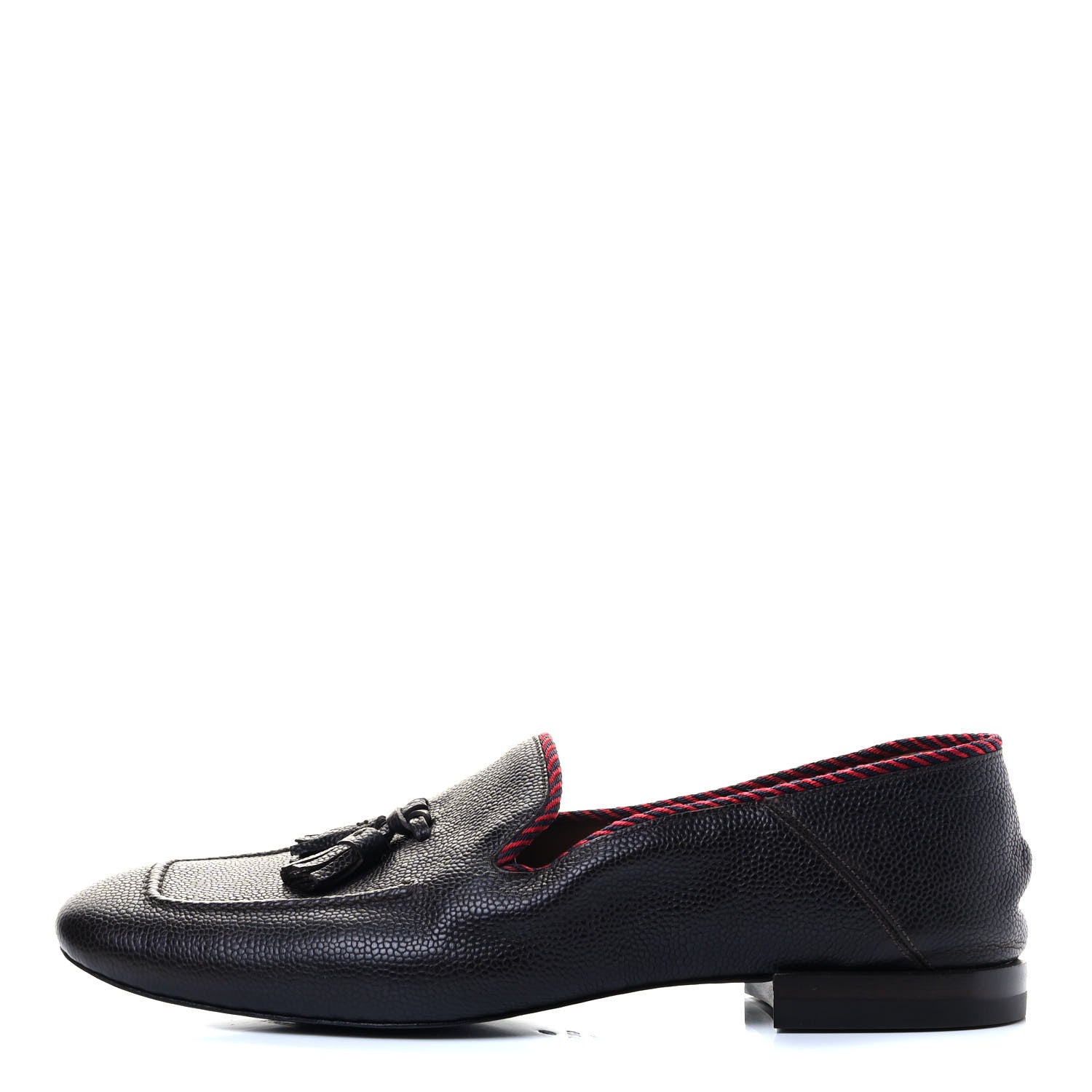 Gucci Pebbled Calfskin Mens Tassel Loafers 8 Black 1 of 7