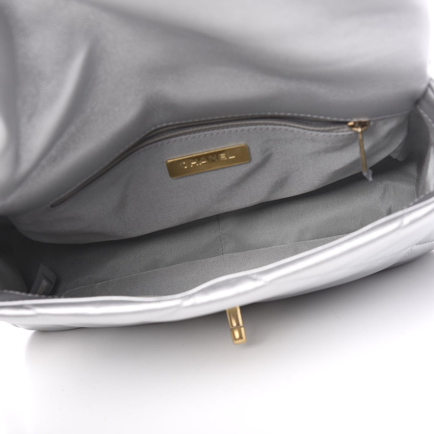 Metallic Goatskin Quilted Medium 19 Flap Silver