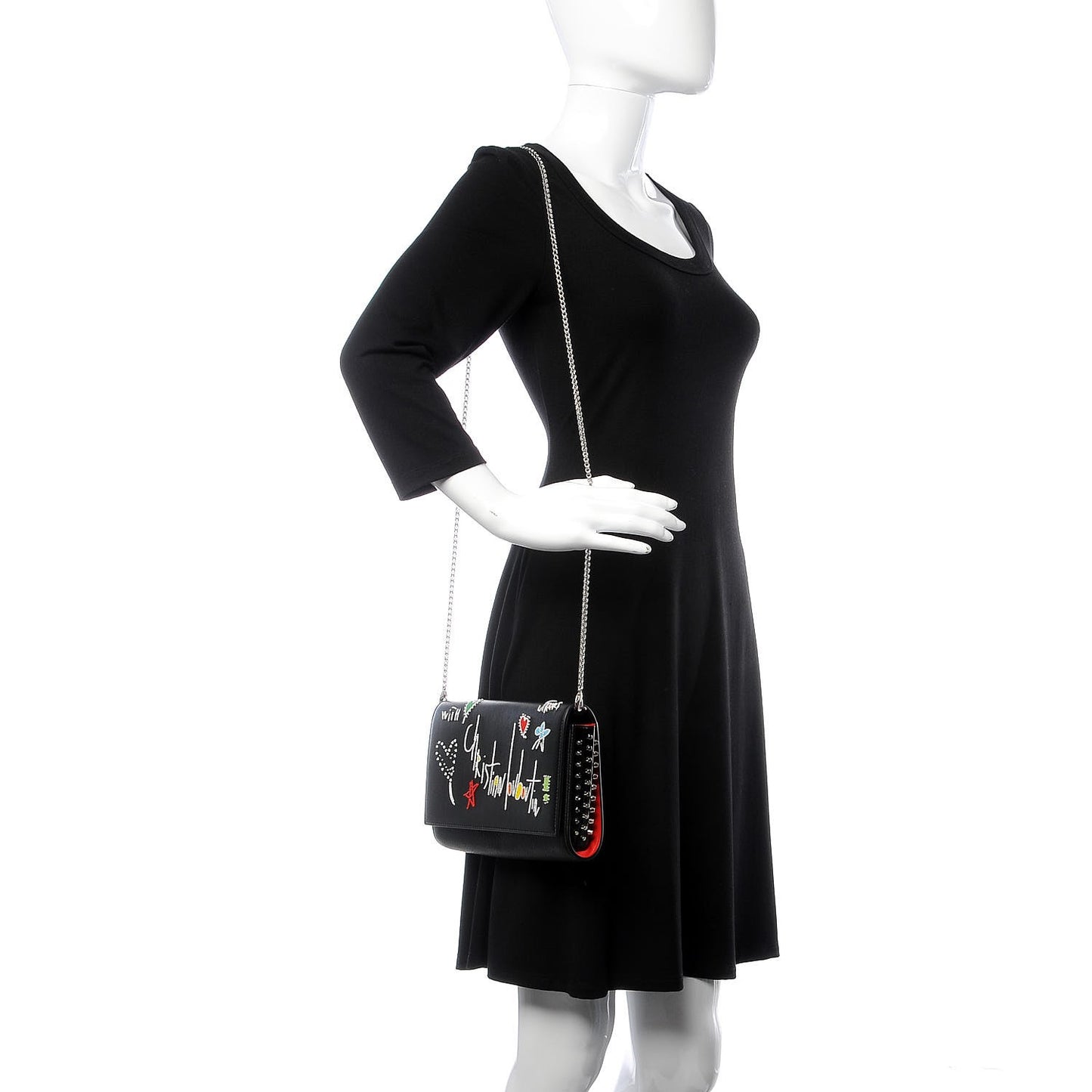 Calfskin Beaded Loubitag Paloma Clutch Black
