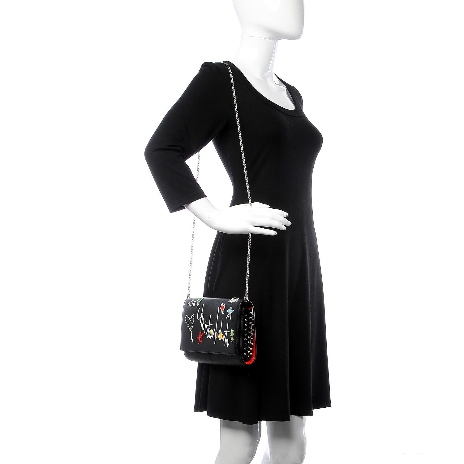 Christian Louboutin Calfskin Beaded Loubitag Paloma Clutch Black 2 of 8
