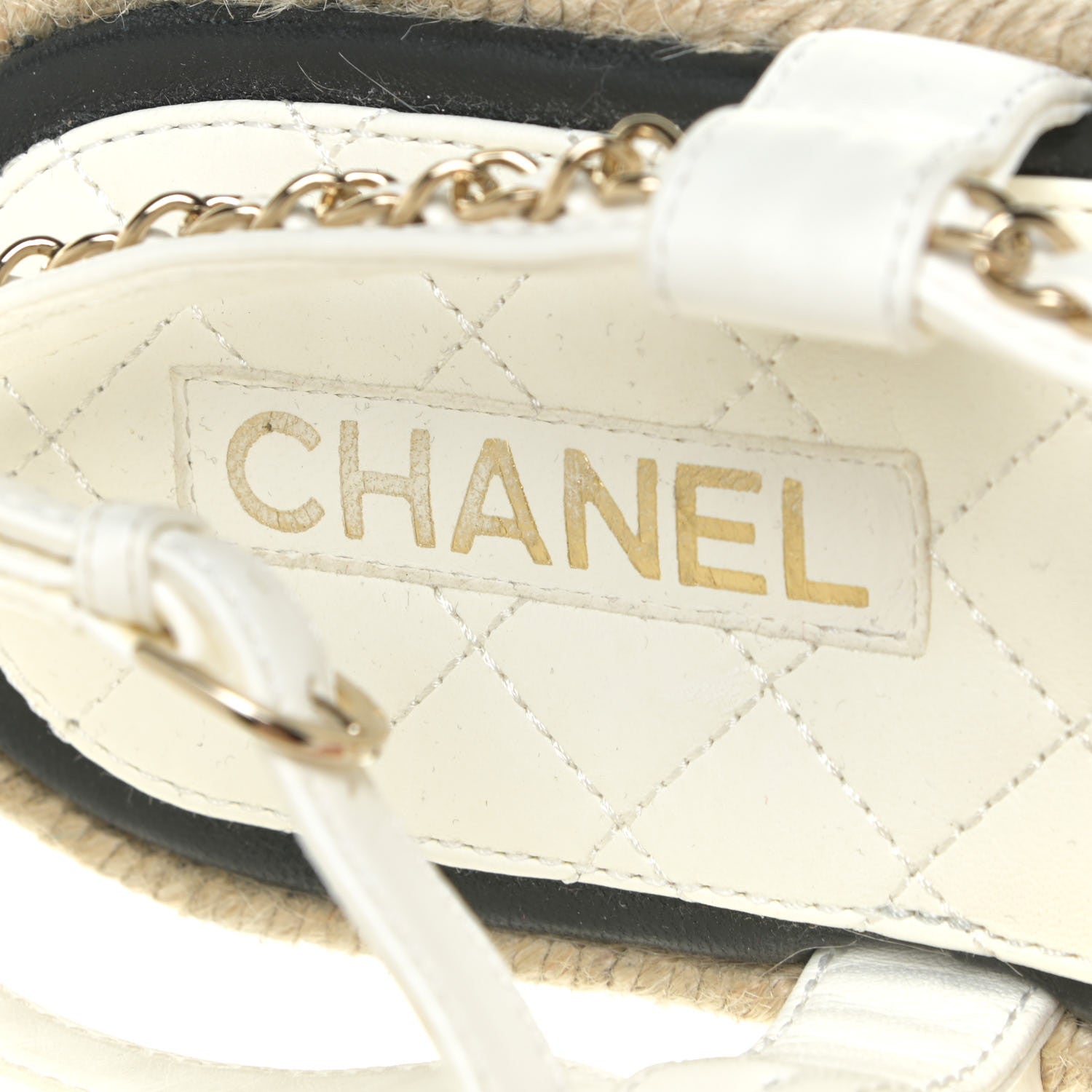 Chanel Lambskin Chain CC Thong Espadrille Sandals 39 White 10 of 12