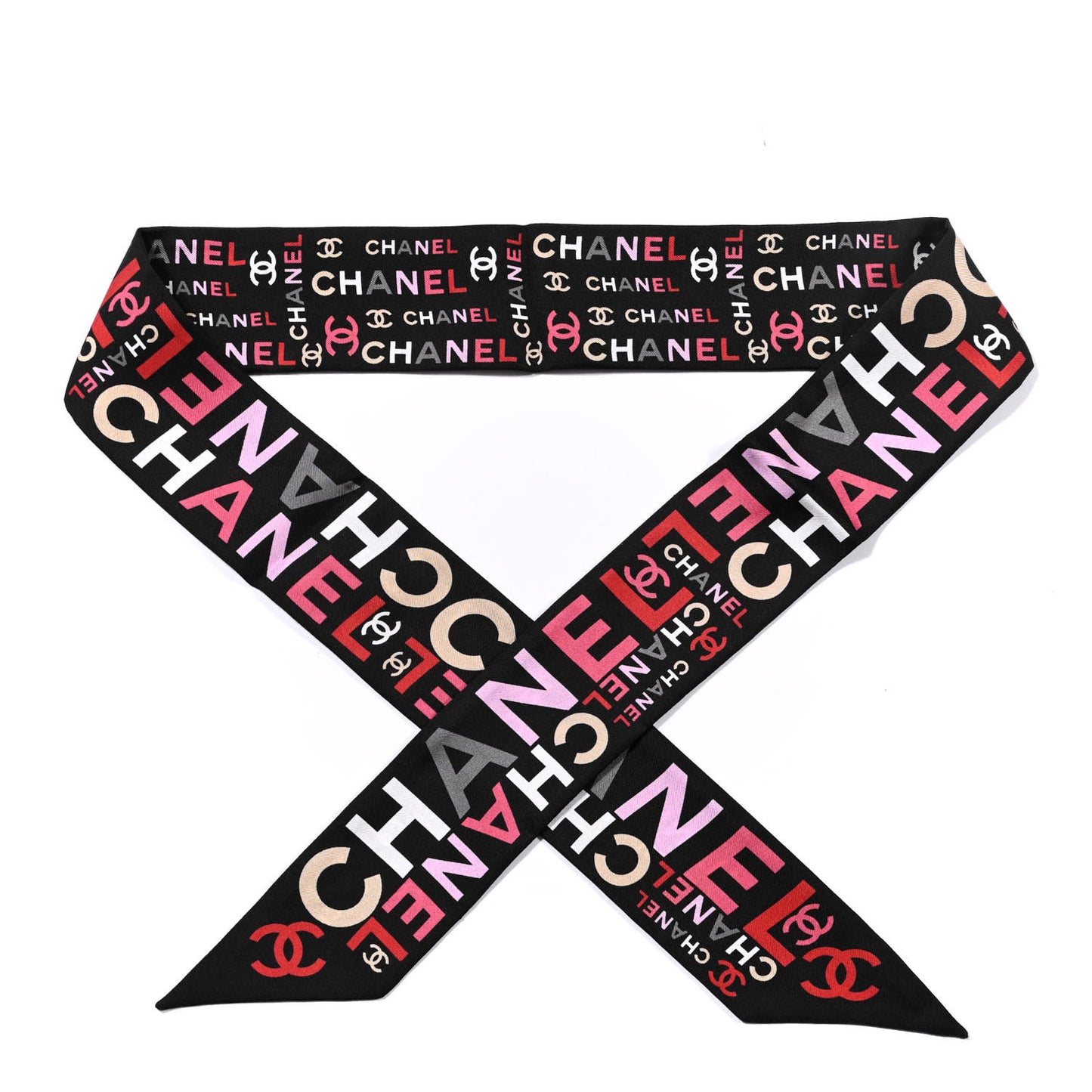 Silk Twill Slim Logo Bandeau Scarf Black