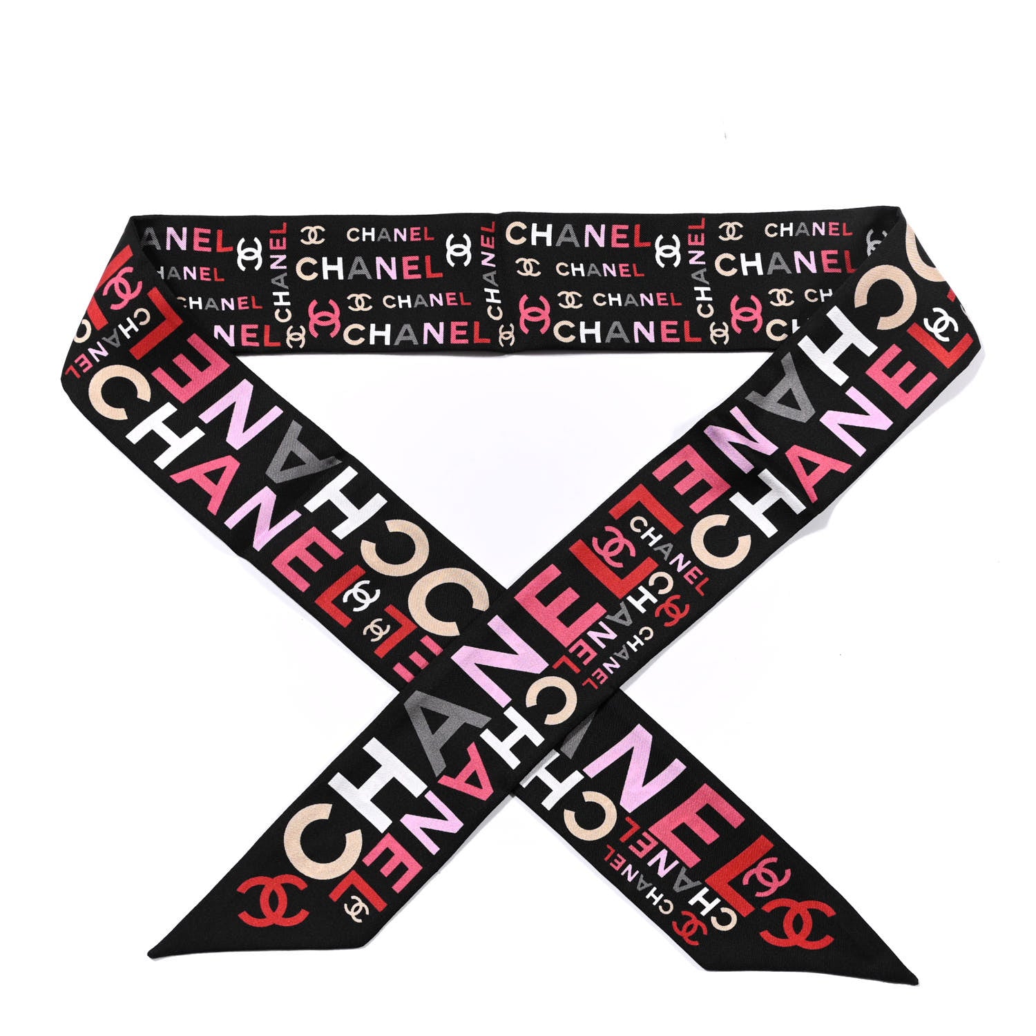 Chanel Silk Twill Slim Logo Bandeau Scarf Black 1 of 4